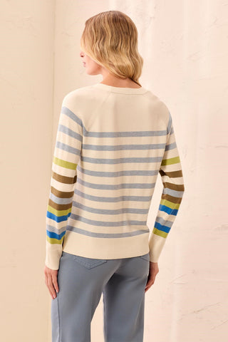 Soft Viscose Long Sleeve Crew Neck Stripe Sweater-Moonstone