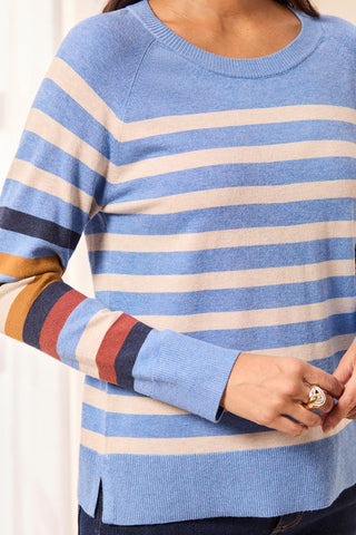 Soft Viscose Long Sleeve Crew Neck Stripe Sweater-Stellar