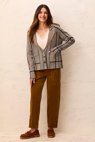Soft Viscose Long Sleeve Lapel Collar Button Front Cardigan-Sapphire