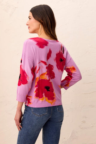 Soft Yarn Three-Quarter Sleeve Crewneck Sweater-Pansy