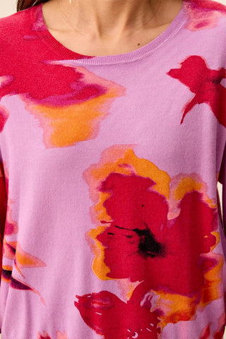 Soft Yarn Three-Quarter Sleeve Crewneck Sweater-Pansy