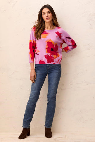 Soft Yarn Three-Quarter Sleeve Crewneck Sweater-Pansy