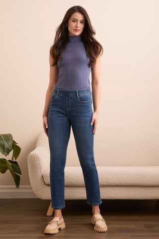Jean Sophia Curvy À Coupe Étroite À Enfiler En Denim Extensible -Bleu Délavé