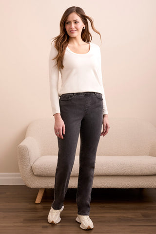 Jean Sophia Curvy À Enfiler Et À Jambe Droite En Denim Extensible-Charbon