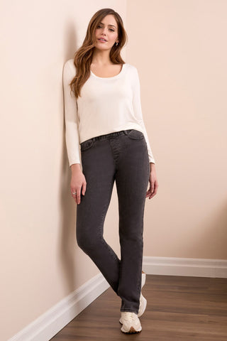 Jean Sophia Curvy À Enfiler Et À Jambe Droite En Denim Extensible-Charbon