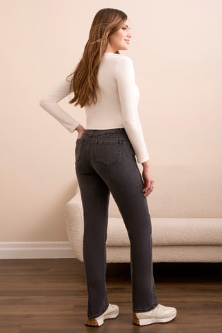 Jean Sophia Curvy À Enfiler Et À Jambe Droite En Denim Extensible-Charbon