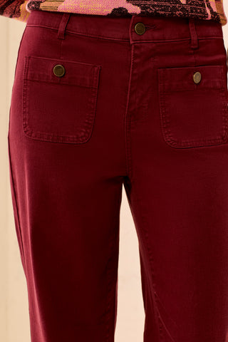 Jean Sophia Coupe Droite Taille Haute Effet Courbe Longueur Cheville-Cerise