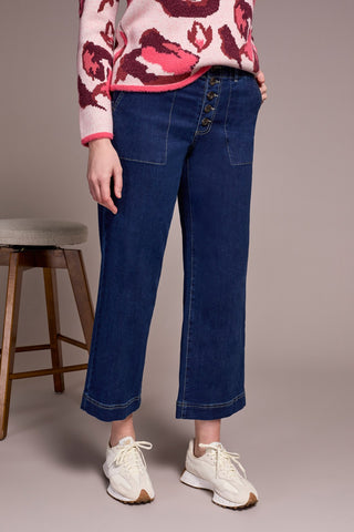 Sophia Curvy Comfort Stretch Wide Leg Crop Jeans-Deepwater