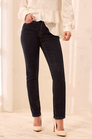 Sophia Curvy Glitz Straight Leg Denim Jeans-Gold/ rinse