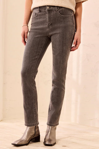 Sophia Curvy Glitz Straight Leg Denim Jeans-Silver/ grey
