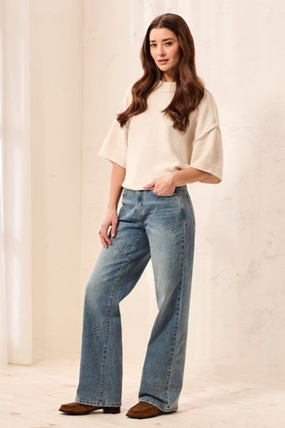 Jean Brodé Sophia Curvy Jambe Droite-Fleur bleu