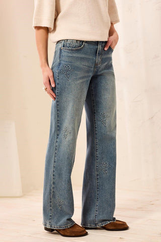 Jean Brodé Sophia Curvy Jambe Droite-Fleur bleu