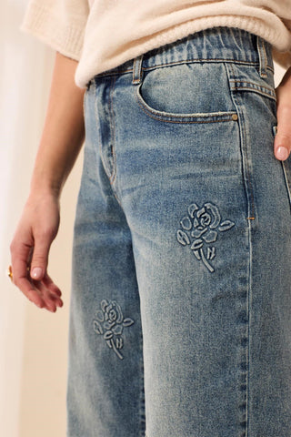 Jean Brodé Sophia Curvy Jambe Droite-Fleur bleu