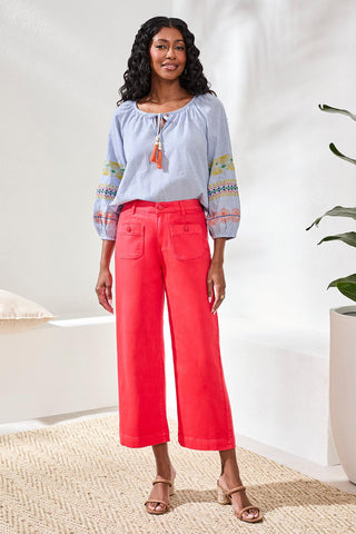 Sophia High-Waisted Kick-Flare Jeans With Front Pockets-Coralred