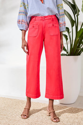 Sophia High-Waisted Kick-Flare Jeans With Front Pockets-Coralred
