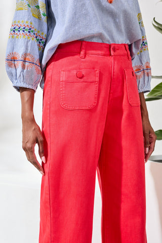 Sophia High-Waisted Kick-Flare Jeans With Front Pockets-Coralred