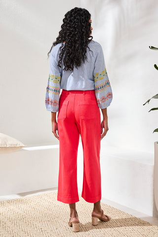 Sophia High-Waisted Kick-Flare Jeans With Front Pockets-Coralred