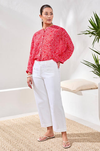 Sophia High-Waisted Kick-Flare Jeans With Front Pockets-Eggshell