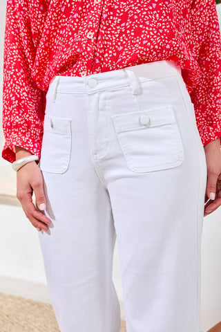Sophia High-Waisted Kick-Flare Jeans With Front Pockets-Eggshell