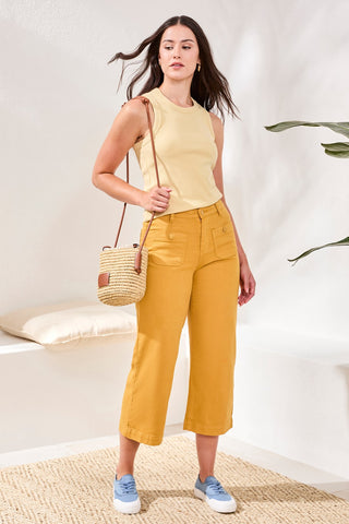 Sophia High-Waisted Kick-Flare Jeans With Front Pockets-Goldenrod