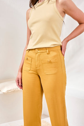 Sophia High-Waisted Kick-Flare Jeans With Front Pockets-Goldenrod