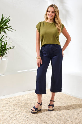 Sophia High-Waisted Kick Flare Jeans With Front Pockets-Nautical