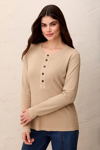 Haut Henley À Manches Longues Avec Détails Boutons-Pashmina