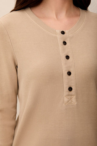 Haut Henley À Manches Longues Avec Détails Boutons-Pashmina