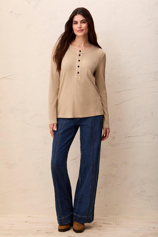 Haut Henley À Manches Longues Avec Détails Boutons-Pashmina
