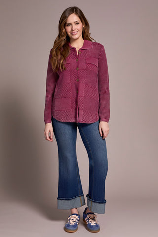 Special Wash Sweater Cardigan-Plumwine