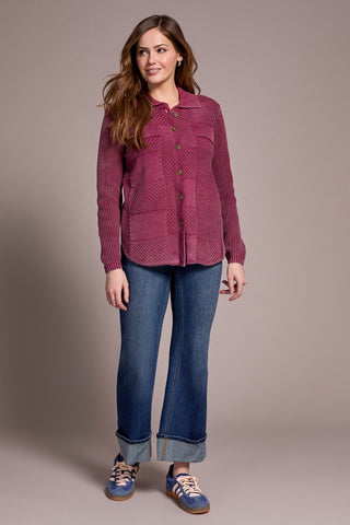 Special Wash Sweater Cardigan-Plumwine