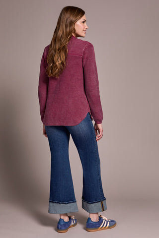 Special Wash Sweater Cardigan-Plumwine