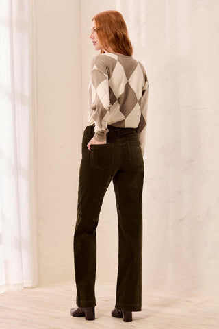 Pantalon Évasé En Velours Côtelé Taille Haute-Basilic
