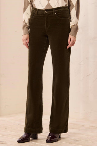 Pantalon Évasé En Velours Côtelé Taille Haute-Basilic