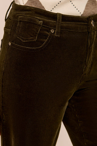 Pantalon Évasé En Velours Côtelé Taille Haute-Basilic