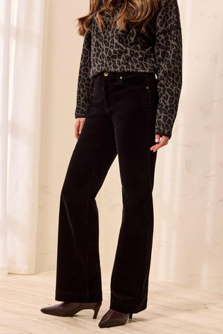 Stretch Corduroy High-Rise Wide Leg Pants-Black