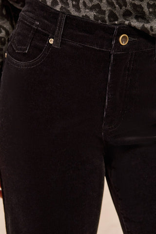 Stretch Corduroy High-Rise Wide Leg Pants-Black