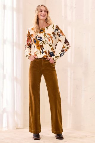 Stretch Corduroy High-Rise Wide Leg Pants-Dullgold