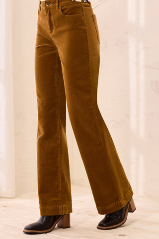 Stretch Corduroy High-Rise Wide Leg Pants-Dullgold