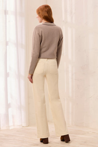Pantalon Évasé En Velours Côtelé Taille Haute-Pierre de Lune