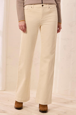 Pantalon Évasé En Velours Côtelé Taille Haute-Pierre de Lune