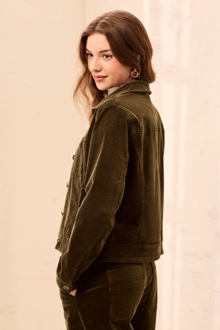 Stretch Corduroy Long Sleeve Button Front Collared Jacket-Basil