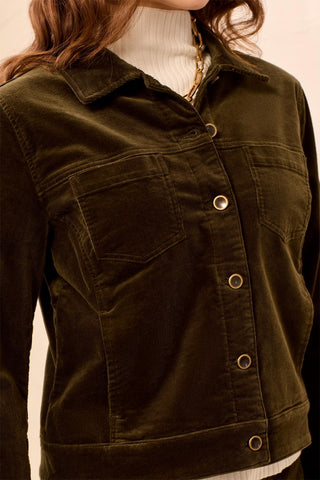 Stretch Corduroy Long Sleeve Button Front Collared Jacket-Basil