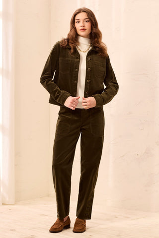 Stretch Corduroy Long Sleeve Button Front Collared Jacket-Basil