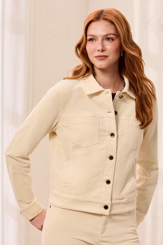 Stretch Corduroy Long Sleeve Button Front Collared Jacket-Moonstone