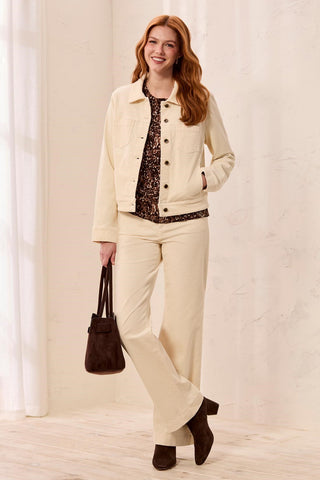 Stretch Corduroy Long Sleeve Button Front Collared Jacket-Moonstone