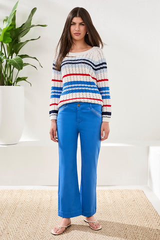 Pantalon Évasé À Broderie En Denim Stretch-Royal