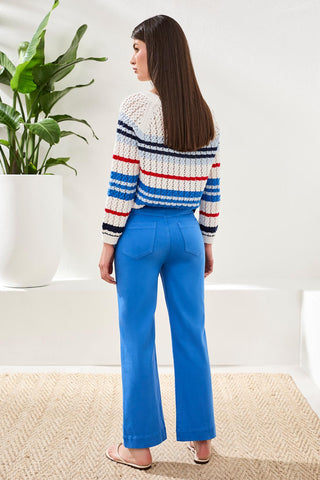 Pantalon Évasé À Broderie En Denim Stretch-Royal