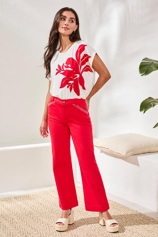 Comfort Stretch Kick Flare Pants W Topstitch Pockets-Sangria