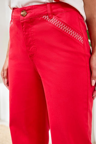 Comfort Stretch Kick Flare Pants W Topstitch Pockets-Sangria
